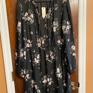 Black Floral Long Sleeve Tiered Dress (StitchFix)